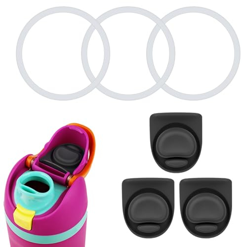 3pcs Replacement Stopper Compatible with Owala Freesip 19/24/25/32/40oz, with 3pcs Silicone Seal Lid Sealing Rings, Anti Leak Water Bottle Top Cap Lid Ring Mouthpiece Parts for Owala Accessories