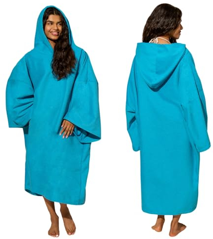Brentfords Swim Towels for Adults Womens, Towel Poncho Changing Robe for Swim Surf Beach Bath Hooded Towel Large Absorbent Quick Dry Microfibre Beach Robe, Sea Blue