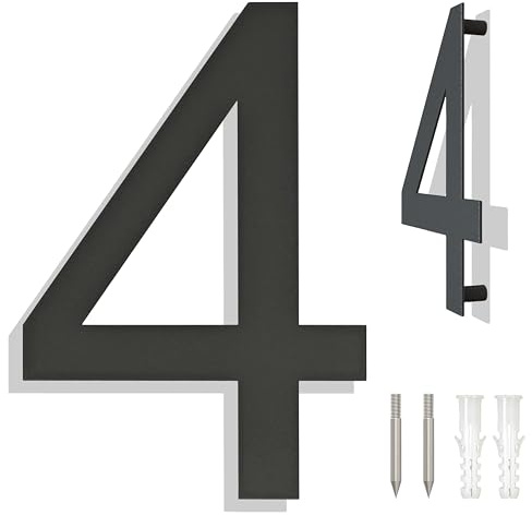Numeri civici Ywonoby - Numeri civici grandi in acciaio inox spazzolato, numeri di porta, targa indirizzo - Numeri civici moderni galleggianti grigio nero-10 pollici 254mm altezza - numero 4