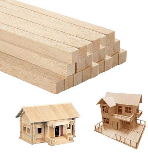 AHAQU 50 palitos de madera de balsa, tacos cuadrados de madera de 10 x 10 x 300 mm, tiras de madera dura natural sin terminar para manualidades, proyectos de bricolaje, fabricación de modelos, artes