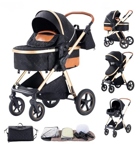 BEBBY Passeggino trio,Passeggino 3 in 1, Passeggino Canna Portatile Pieghevole in Un Clic,Passeggini Combinato Paesaggio Alto Telaio in Alluminio Per Neonato Passeggini