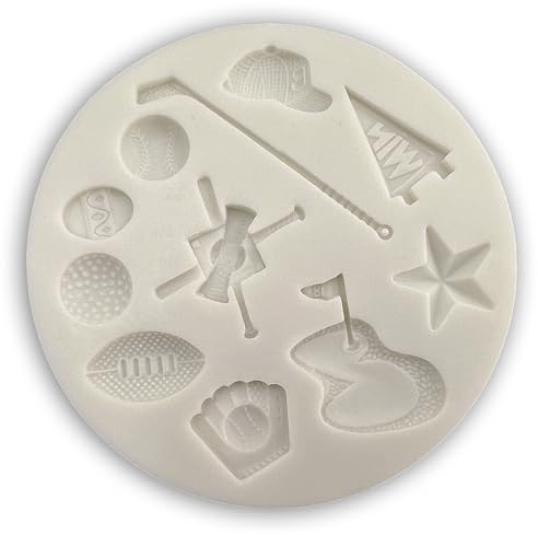 Generic Multi Sports Golf Rugby Tennis & More Themed Silicone Mould Suitable for Making Cake Fondant Jewellery Candy Soap Wax Jelly Chocolate and More, 1808 ZIP