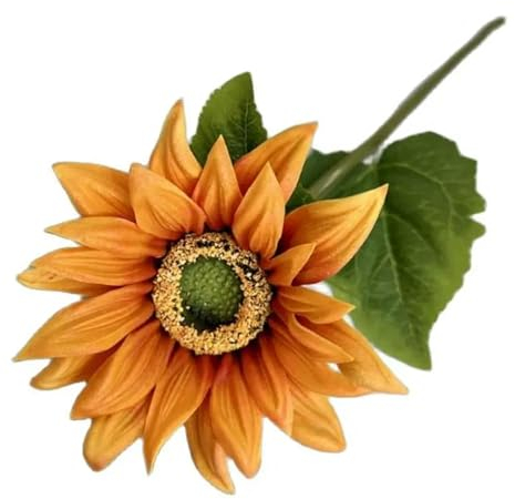 Eine künstliche Sonnenblume mit einzelnem Stiel, fühlt sich echt an, 48,3 cm Länge, künstliches Polyurethan, Chrysanthemen-grünes Blatt für Hochzeitsdekoration