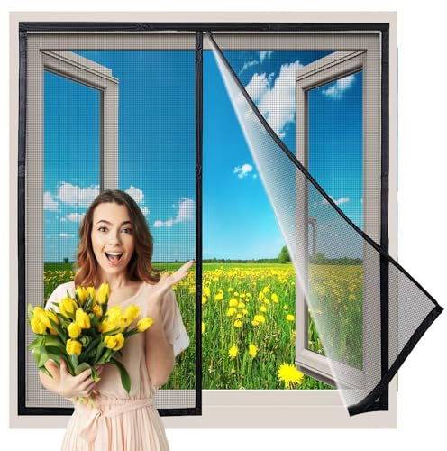 Fliegengitter Fenster 140x220 cm, Insektenschutz Magnet Fliegenvorhang, Magnetische Adsorption, Faltbar, Auto Schließen Luft kann frei strömen, für Türen Patio Innovativ, Schwarz