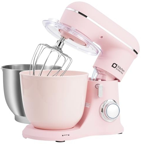 Kitchen in the box Stand Mixer, 4.5L+5L Two Bowls Food Mixer for Baking, 10 Speeds Electric Kitchen Appliance with Dough Hook, Whisk, Beater, 1300W Matte for Home Baking (Rose Pink)