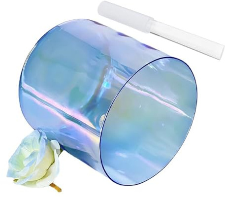 Alchemy Kristall-Tibetische Schale mit blauem Weltraumlicht, 8 Zoll, tibetische Klangschale mit Chakra-Klang, Geschenk für Yoga, Meditation und Klangheilung, mit Acryl-Schlagzeug und gratis O-Ring