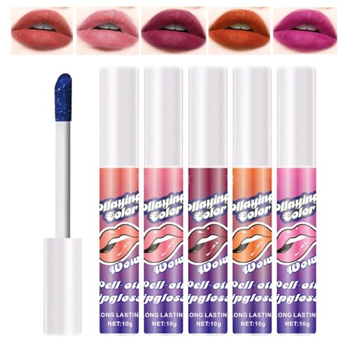 Décoller la coloration des lèvres - 5x teinte de lèvres imperméable, couleur labiale résistante aux taches | Généraire à lèvres mat semi-permanent, maquillage des lèvres sans séchage, couleur