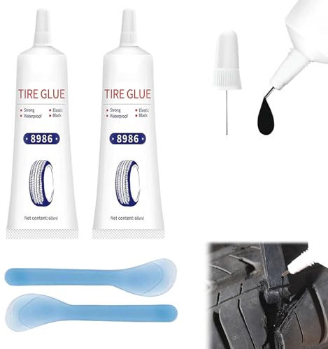 QEEROYO Pegamento Neumático, 60ml x 2, Impermeable, Fácil de Usar, Versátil, para Reparar Rápidamente Agujeros y Grietas en Varios Neumáticos