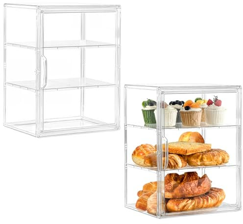 SANKEU Panera transparente grande de 3 capas para panadería para encimera de cocina, almacenamiento de pan casero, 10.6 pulgadas de largo x 8.7 pulgadas de ancho x 14.2 pulgadas de alto, paquete de 2