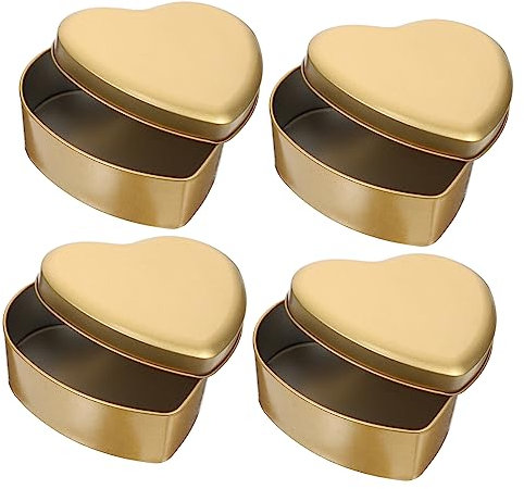 Housoutil Set Da 4 Scatole Porta Caramelle a Forma Di Cuore, Grande, in Latta Color Oro, Resistente Ed Ecocompatibile, Per Confezioni Regalo e Conservazione Dolciumi Domestici
