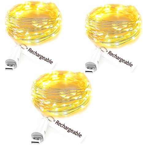 Dumcuw USB Fairy Lights Battery Operated, 7ft 20 LED Rechargeable Twinkle String Lights Indoor for Bedroom Mason Jars Wedding Table Centerpieces Decorations Christmas Party Decor