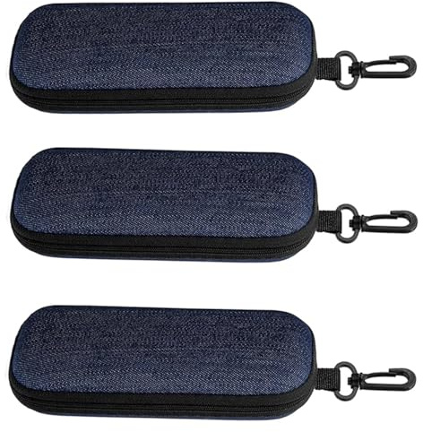 3 Stück Brillenetuis aus Denim-Stoff,Brillenetui Hardcase,Tragbare Reise-Brillentasche mit Reißverschluss,Sonnenbrillen Aufbewahrungskiste,Mode Harte Brillenetui für Damen Herren Brillen Sonnenbrille