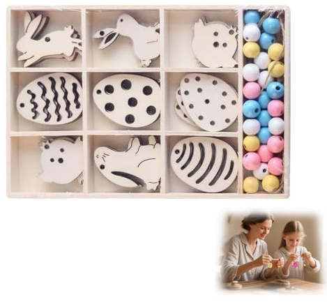 WUERKIYA Oster Bastelset Holz Anhänger Set 36 Stück – DIY Deko Hängedeko aus Naturholz mit 3 Motiven + Juteschnur – Ostern Deko Kinder Erwachsene – zum Bemalen für Fenster Garten Tischdeko Geschenk