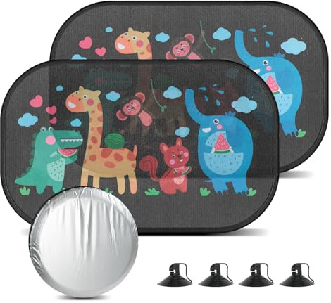 Romon Auto Baby avec Protection UV, Pare-Soleil de fenêtre latérale de Voiture, Pare-Soleil de fenêtre de Voiture pour Enfants 50x30cm, 2 pièces avec Motifs d'animaux Mignons