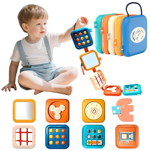 woollywink Jouet Bébé 1 an, Jouet Montessori 1 2 3 Ans, Jouet Sensoriel pour Enfant en Voyage Busy Board Montessori âge 12 18 Mois+, Motricité Cube d'Activité Empilable Jeux éducatif Cadeau Bébé