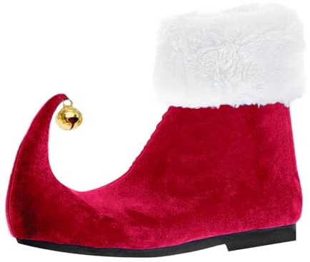 Santa Claus Overboots Unisex Christmas Theme Party Christmas Elf Shoes Santa's Helper Gnome Shoes with Bells Shoe Covers Elf Boots Fancy Dress Carnival Adult Costume, red, 11