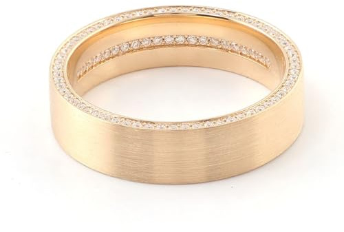 Ring Gold Damen 375 Echtgold, Ring Damen 9K Gelbgold Mattes Muster mit Seitlicher Reihe Aus Moissanit Geburtstagsgeschenk Größe 54 (17.2)