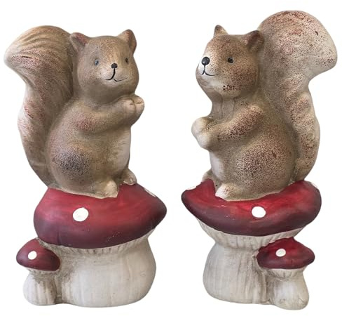 Logbuch-Verlag Eichhörnchen auf Fliegenpilz 13,5 cm – 2er Set Herbstdeko Figur aus Kunststein – Squirrel Pilz Dekofigur