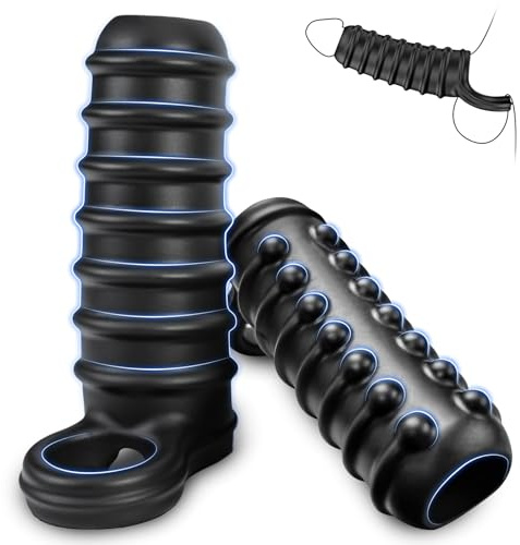 Penis Sleeve for Men- Zopokeng Textured Girth Enhancer Cock Sleeve G Spot Stimulation, Silicone Cock Ring Reusable Penis Extender, Waterproof Penis Pump Sex Toys for Male & Couples
