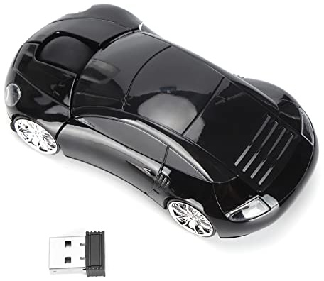 POENVFPO Souris sans Fil en Forme de Voiture, Souris Optique sans Fil Ergonomique et Portable 2.4G avec Récepteur USB pour Tablette D'ordinateur (Black)