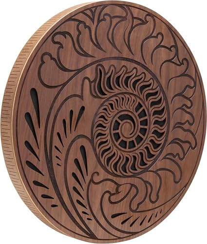 Sonic Energy 15 Zoll Raindisk, Ozean-Klang, Natur (RDO15F) | 38,1 cm im Durchmesser, Fibonacci-inspirierte Gravur, inkl. Tasche und Ständer, Schwarzes Walnussholz, MDF