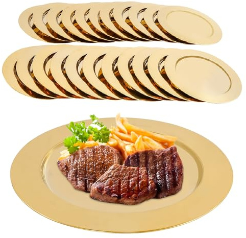 DXBJKSL 24pcs Metal Charger Plates 33cm Round Christmas Dinner Chargers Bulk for Wedding Placemats Dining Table Setting Reusable Party Tableware Decor (Gold)