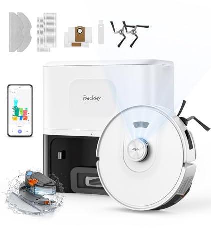 Redkey D8 Saugroboter mit Wischfunktion, 25.000Pa Saugkraft Saugroboter, 4L Staubsauger Roboter mit Absaugstation, Anti-Haar-Verwicklung, LiDAR Navigation, Saug und Wischroboter für Teppich, Tierhaare