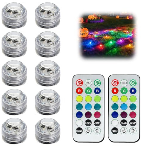 Submersible LED Light 10pcs, Waterproof LED Lights RGB with 2 Remote, Coloured Tea Lights Battery Operated IP68, for Pool Hot Tub Aquarium Vase Party Decorations