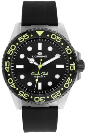 Lorenz Ocean Club 030268MM - Orologio Sportivo da Uomo al Quarzo - Orologio con cassa in superlega Soft Touch Grigia - Cinturino in Gomma e chiusura deployante - Sub 100 metri - Cofanetto speciale sub