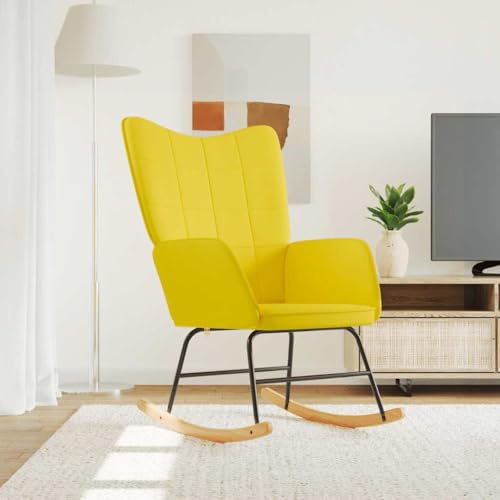 RuiNingRN Gungstol, senapsgult tyg, relaxstol med träfotstöd och armstöd för vardagsrum, sovrum, balkong och trädgård, ergonomisk gungstol, amningsstol med stoppning, hållbar loungefåtölj