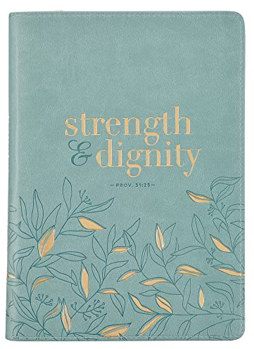 Christian Art Gifts Scripture Journal Strength Dignity Proverbs 31:25 Bible Verse Inspirational Faux Leather Notebook, Zipper Closure, 336 Ruled Pages, Ribbon