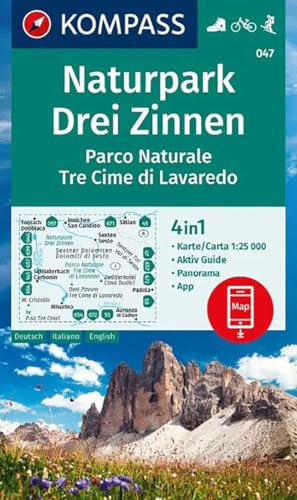KOMPASS Wanderkarte 047 Naturpark Drei Zinnen, Parco Naturale Tre Cime di Lavaredo 1:25.000: 4in1 Wanderkarte mit Aktiv Guide und Panorama inklusive ... in der KOMPASS-App. Fahrradfahren. Skitouren.