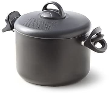 Accademia Mugnano Fuoco & Idee Pentola con Scolapasta, Resistente ed Antiaderente, Alluminio, Nero, Centimetri 22, 6 unità