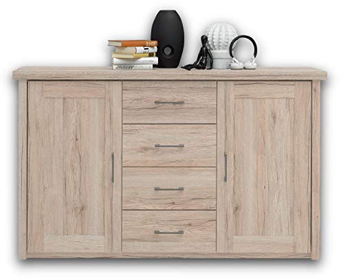 LUCA KOMFORT Elegante Schlafzimmer Kommode im Landhausstil - stilvolles & ausdrucksstarkes Sideboard in Eiche San Remo für Ihr Schlafzimmer - 150 x 91 x 42 cm (B/H/T)