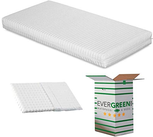 EVERGREENWEB - Colchón de Cuna 64x124 cm para Niños, Alto 12 cm + Almohada Personalizada Anti-SUFFOCO Gratis con Funda de Algodón Natural Desfundable Blanca Hipoalergénica Lavable – SYMBA