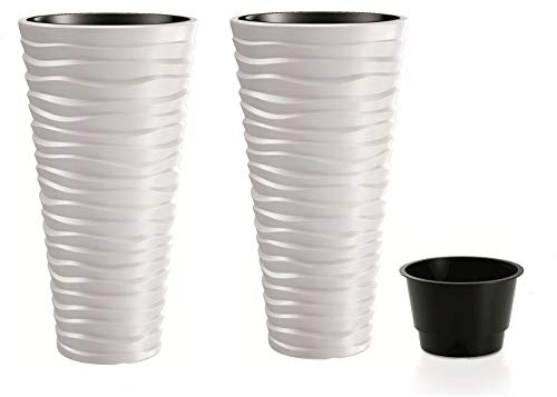 rg-vertrieb 2 Stück Blumenkübel Pflanztopf Blumentopf Pflanzkübel 3D Effekt Welle Design mit Einsatz 75cm weiß
