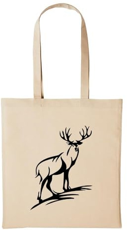 Huuraa Jutebeutel Hirsch Geweih Jäger Jagd 10 Liter Natural | Geschenk Tasche Baumwolle 38 x 42 cm Tragetasche mit langem Henkel Geschenkidee Einkaufstasche