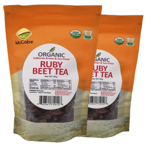 McCabe Organic Sun-Dried Ruby Beet Tea - Organic Beet Root Tea 80g (Pack of 2) | Rich with Fiber & Minerals | USDA and CCOF Certified | Product of USA