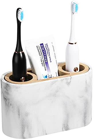 Shinowa Portacepillos de Dientes Organizador para Cepillo y Pasta con 3 Compartimentos, Resistente Soporte de Cepillo de Resina, Caja de Almacenamiento para Lavabo, Inodoro, Tocador, Blanco