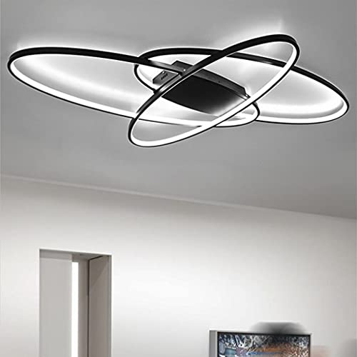 WJLL LED Deckenleuchte 58W Dimmbar Wohnzimmerlampe mit Fernbedienung Acryl-Schirm Esszimmerlampe Decke Pendelleuchte Modern Oval Design Schlafzimmerlampe Badlampe Flur Chic Dekor Deckenlampe,Schwarz