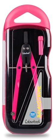 Colourbook Balaustrone Doppio Snodo, Compasso Disegno Tecnico Con Vite Micrometrica, Set Con Astuccio Rigido E Tubetto Mine, In Acciaio Inox Nickel Free, Rosa Fluo, Per Scuola Tecnica Geometria