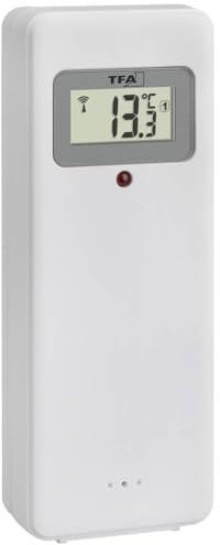 TFA Dostmann Zusatz-/ Ersatzsender Temperatur, 30.3248.02, für 60.4521 | 60.4523 | 35.1163 | 35.1170, mit Display, kabellose Temperaturübertragung, Funk-Wanduhren und Funk-Wetterstationen, weiß