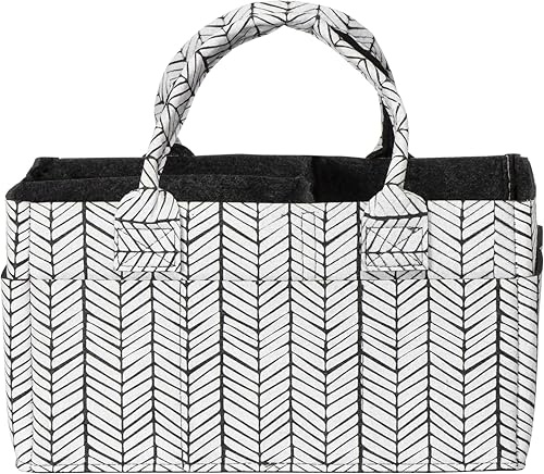Sammy & Lou Diaper Caddy Organizer - Collapsible Tote Bag with Handles - Organizer for Diapers, Wipes & Baby Changing Supplies - Felt Storage Organizing Bin for Car, Desk, Nursery (Herringbone)