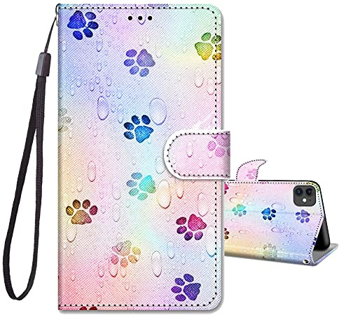 JRIANY for iPhone 12/12 Pro Case, PU Leather Wallet Case with Cute Pattern [Card Holder] [Kickstand], iPhone 12 Pro Flip Case, Shockproof Cover Compatible with Apple iPhone 12/12 Pro, Footprint