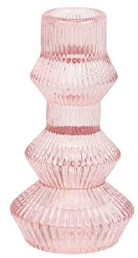 Talking Tables Candelabro de Cristal Rosa Acanalado, Soporte de 3 Niveles, decoración de Mesa de Navidad, Accesorios, Cena Interior o Exterior, cumpleaños, Boda, Bosque