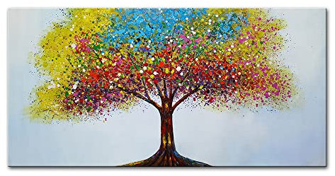 Mintura Kunstwerk, handbemalt, der bunte verstreute Baum, Wandkunst, Bild, Wohnzimmer, Acryl, Leinwand, Hoteldekoration, Ölgemälde auf Leinwand (70 x 140 cm, ungerahmt)