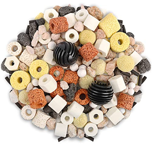Yamibobo Aquarium Filter Media Bio Balls Ceramic Rings Set, 12 in 1 Aquarium Filter Media, Bacteria House for Fish Tank and Pond, Filter Accessories 500g/1.1lb