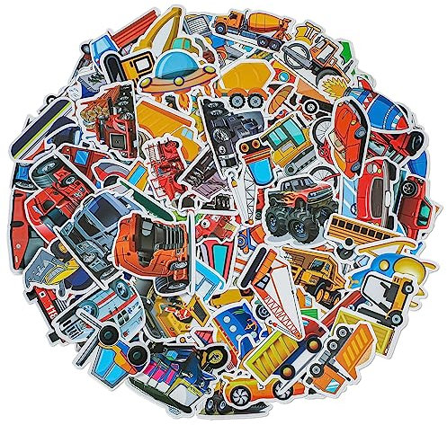 Bewudy Trucks Stickers Transportation Cars Stickers for Kids, 100 Pcs Vehicle Construction Stickers for Kids Toddler Boys (Cars, Trucks, Airplane, Train, Buses and More