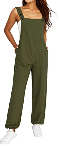 Vioyavo Tuta da Donna Senza Maniche Salopette Donna Estiva Elegante Comoda Salopette Premaman Larga con Coulisse e Spalline Jumpsuit Casual con Tasche (Verde, S)
