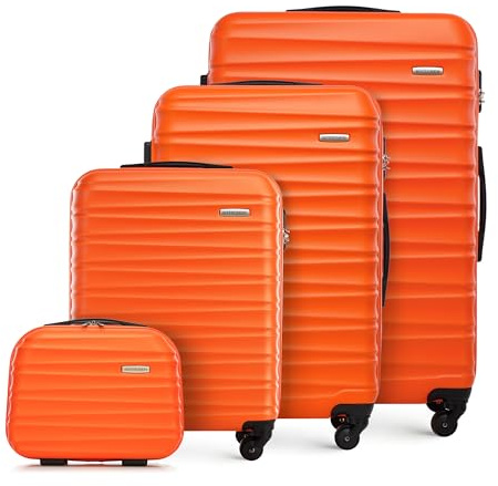 WITTCHEN GROOVE Line | Set med 4 resväskor | Resväska med sminkväska | Resväska med ABS-hölje | Nummerlås, teleskophandtag | 4 länkhjul | S+M+L+Kosmetikväska Orange SAS/Ryanair/Norwegian/Wizz Air